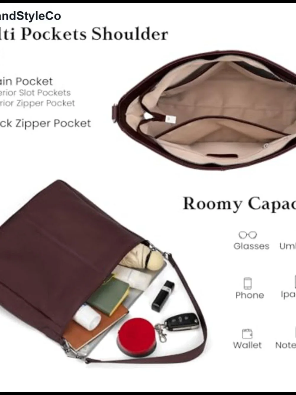 Genuine Leather Hobo Shoulder Bag Crossbody Purse for Women
